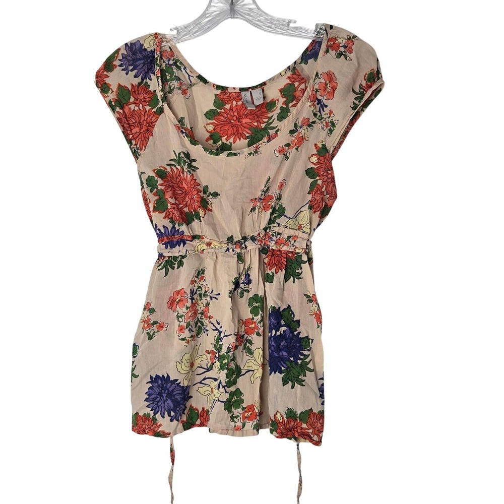 Vtg Y2K‎ Old Navy Women's Floral Print Blouse Top S Short Sleeve Tie Waist